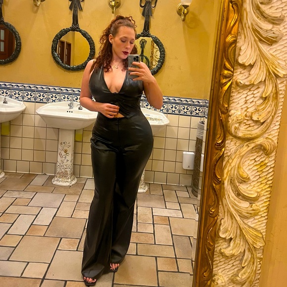 Black Leather Jumpsuit - Picture 1 of 2